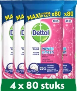 Dettol - Schoonmaakdoekjes - Power & Fresh - Kersenbloesem - 4 X 80 Stuks - Voordeelverpakking -Bol Schoonmaak Winkel 1016x1200