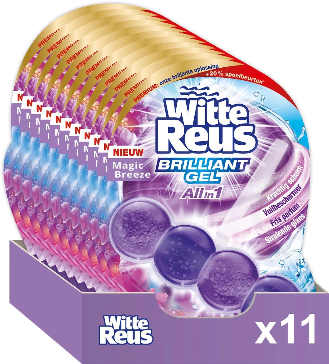 Witte Reus Brilliant Gel Allin1 Toiletblok - Magic Breeze - WC Blokjes Voordeelverpakking - 11 Stuks Witte Reus Brilliant Gel Allin1 Toiletblok - Magic Breeze - WC Blokjes Voordeelverpakking - 11 Stuks -Bol Schoonmaak Winkel