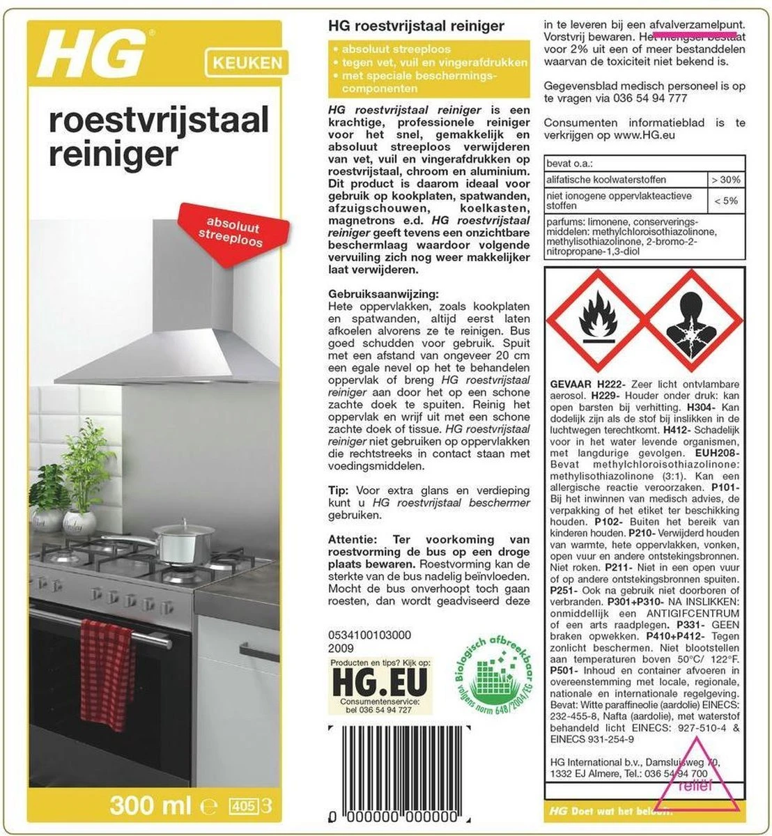 HG roestvrijstaal reiniger - 300ml - onzichtbare beschermlaag - reinigt snel en streeploos HG Roestvrijstaal Reiniger - 300ml - Onzichtbare Beschermlaag - Reinigt Snel En Streeploos -Bol Schoonmaak Winkel 1108x1200 1