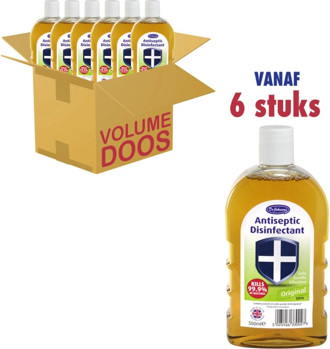 Dr johnsons Ontsmettingsmiddel - 6 x 500ml Voordeelverpakking - dettol antiseptic alternatief Dr Johnsons Ontsmettingsmiddel - 6 X 500ml Voordeelverpakking - Dettol Antiseptic Alternatief -Bol Schoonmaak Winkel