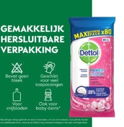 Dettol - Schoonmaakdoekjes - Power & Fresh - Kersenbloesem - 4 X 80 Stuks - Voordeelverpakking -Bol Schoonmaak Winkel 1165x1200
