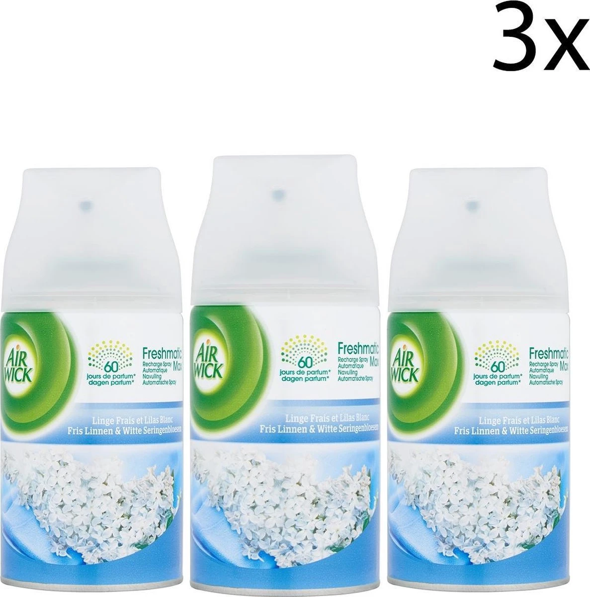 AIRWICK Freshmatic Automatische Spray Refill Frisse Linnen & Witte Bloemen Krimp - (3x250ml) AIRWICK Freshmatic Automatische Spray Refill Frisse Linnen & Witte Bloemen Krimp - (3x250ml) -Bol Schoonmaak Winkel 1187x1200 2