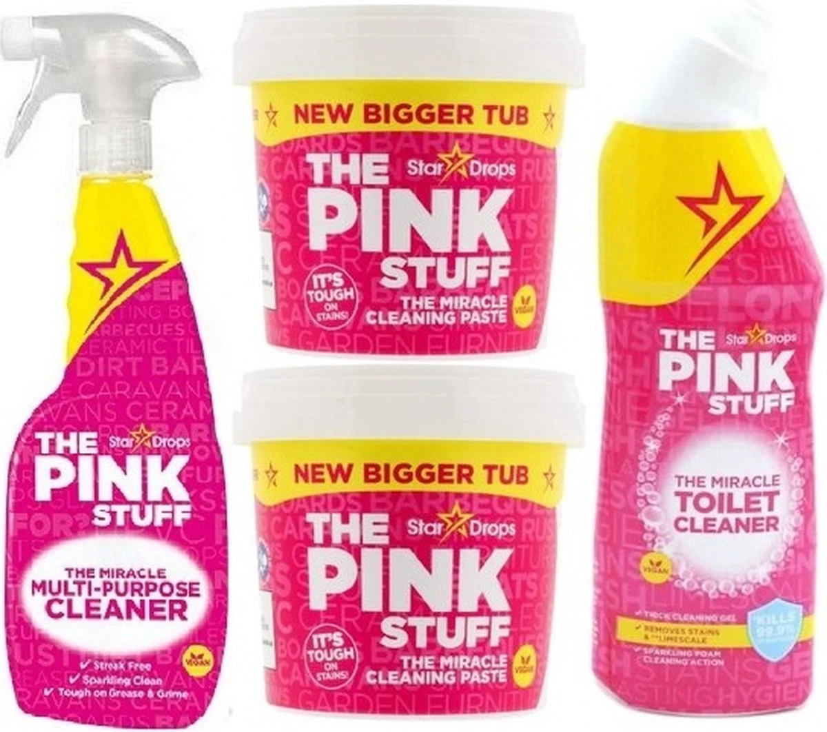 Stardrops 4x The Pink Stuff - Het wonder reinigingsmiddel – Multi-purpose spray - 2X 850gr Schoonmaakpasta - Toiletreiniger - Milieuvriendelijk - Huishouden Stardrops 4x The Pink Stuff - Het Wonder Reinigingsmiddel – Multi-purpose Spray - 2X 850gr Schoonmaakpasta - Toiletreiniger - Milieuvriendelijk - Huishouden -Bol Schoonmaak Winkel