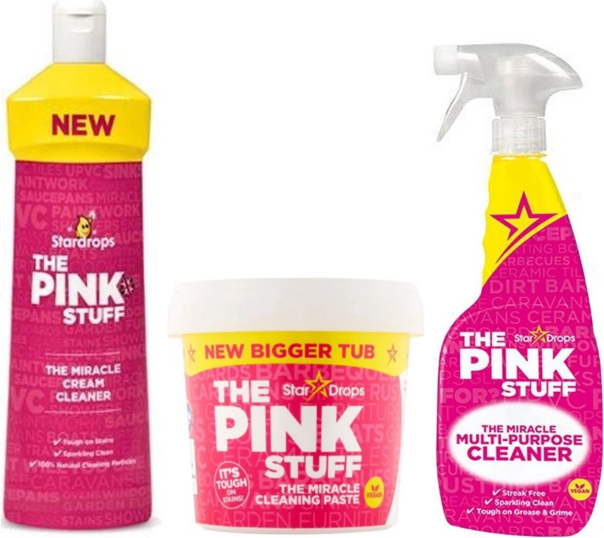 Stardrops 3x The Pink Stuff - Het Wonder reinigingsmiddel - Allesreiniger Spray - Schoonmaakpasta groot 850g - Milieuvriendelijk - Huishouden Stardrops 3x The Pink Stuff - Het Wonder Reinigingsmiddel - Allesreiniger Spray - Schoonmaakpasta Groot 850g - Milieuvriendelijk - Huishouden -Bol Schoonmaak Winkel