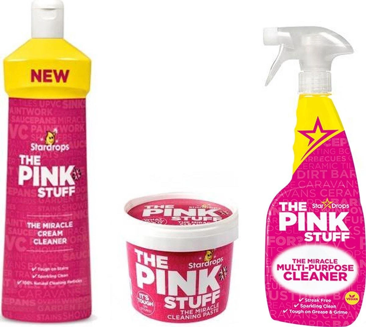 Stardrops 3x The Pink Stuff - Het wonder reinigingsmiddel – Allesreiniger spray - Schoonmaakpasta - Milieuvriendelijk - Huishouden Stardrops 3x The Pink Stuff - Het Wonder Reinigingsmiddel – Allesreiniger Spray - Schoonmaakpasta - Milieuvriendelijk - Huishouden -Bol Schoonmaak Winkel