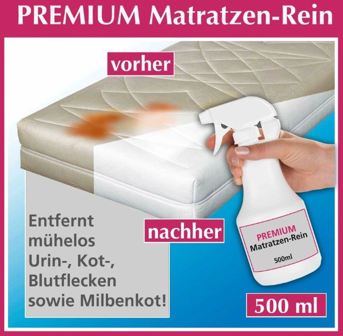 Matrasreiniger - Matras Schoon - Anti-mijt - 500ml Merkloos Matrasreiniger - Matras Schoon - Anti-mijt - 500ml -Bol Schoonmaak Winkel