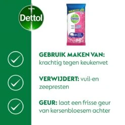 Dettol - Schoonmaakdoekjes - Power & Fresh - Kersenbloesem - 4 X 80 Stuks - Voordeelverpakking -Bol Schoonmaak Winkel 1200x1200 27