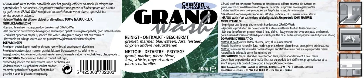 GranoWash REINIGT - ONTKALKT - BESCHERMT graniet, marmer, blauwsteen, Jura, leisteen, onyx en andere natuurstenen 600g GranoWash REINIGT - ONTKALKT - BESCHERMT Graniet, Marmer, Blauwsteen, Jura, Leisteen, Onyx En Andere Natuurstenen 600g -Bol Schoonmaak Winkel
