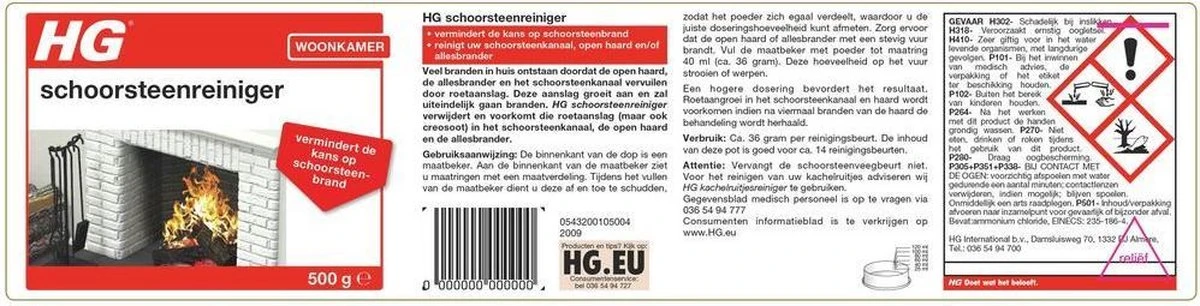 HG schoorsteenreiniger - 500 gr - voor schoorsteenkanaal, open haard en allesbrander HG Schoorsteenreiniger - 500 Gr - Voor Schoorsteenkanaal, Open Haard En Allesbrander -Bol Schoonmaak Winkel
