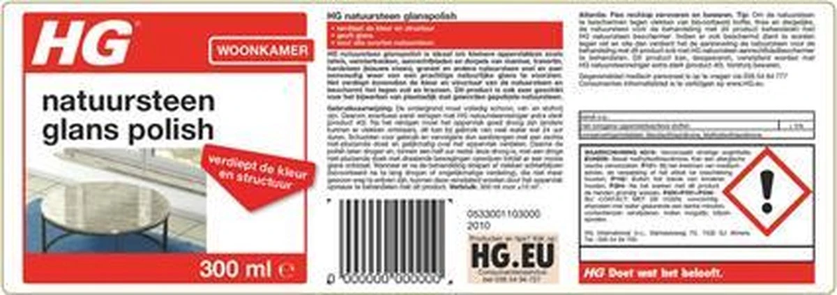 HG natuursteen glans polish (product 44) - 300ml - voor alle soorten natuursteen HG Natuursteen Glans Polish (product 44) - 300ml - Voor Alle Soorten Natuursteen -Bol Schoonmaak Winkel