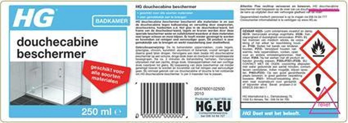 HG douchecabine beschermer - 250ml - voor alle soorten materialen HG Douchecabine Beschermer - 250ml - Voor Alle Soorten Materialen -Bol Schoonmaak Winkel
