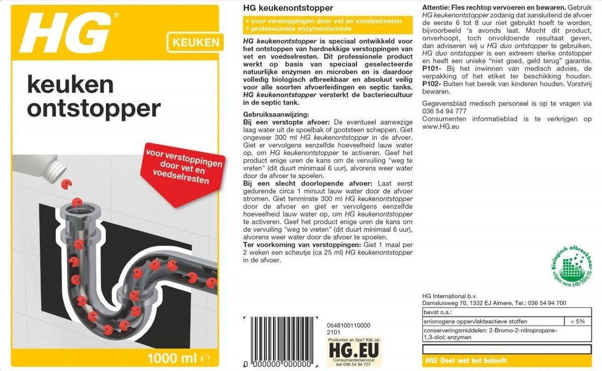 HG keukenontstopper - 1L - de NR1 ontstopper - biologisch afbreekbaar HG Keukenontstopper - 1L - De NR1 Ontstopper - Biologisch Afbreekbaar -Bol Schoonmaak Winkel