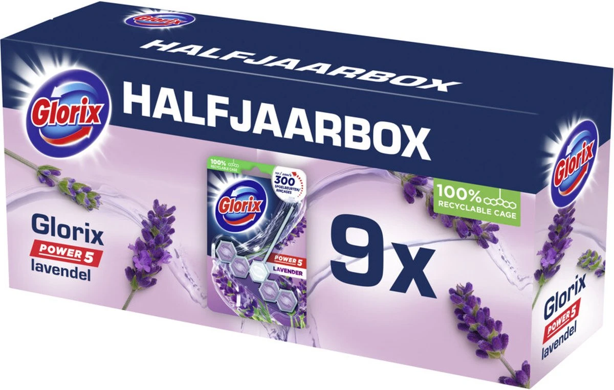 Glorix Power 5 Toiletblokken - Lavendel - 9 stuks - Voordeelverpakking Glorix Power 5 Toiletblokken - Lavendel - 9 Stuks - Voordeelverpakking -Bol Schoonmaak Winkel