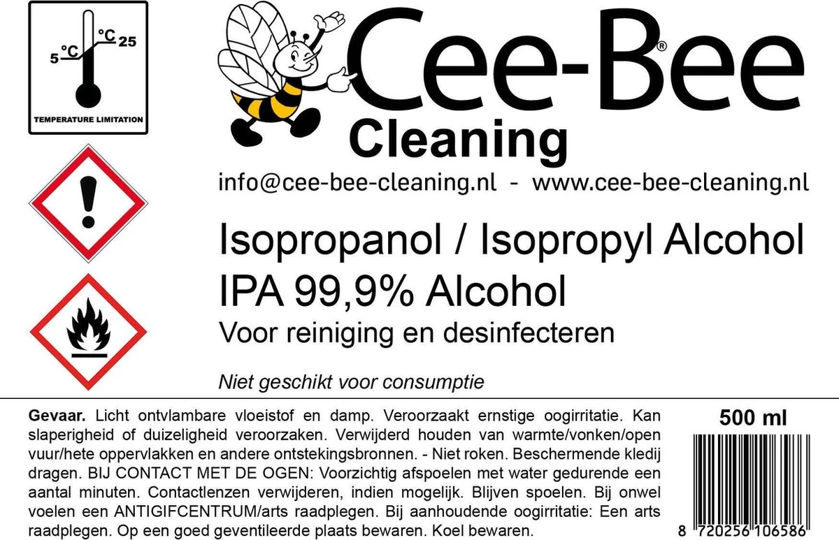 Cee-Bee Isopropanol | Isopropyl | IPA 99.9% Alcohol | 500 ml Cee-Bee Isopropanol | Isopropyl | IPA 99.9% Alcohol | 500 Ml -Bol Schoonmaak Winkel