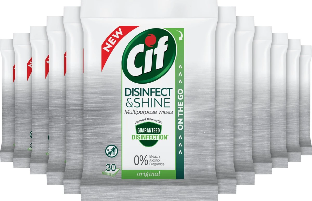 Cif Disinfect & Shine Wipes Original Desinfectie Schoonmaakdoekjes - 12 x 30 doekjes - Voordeelverpakking Cif Disinfect & Shine Wipes Original Desinfectie Schoonmaakdoekjes - 12 X 30 Doekjes - Voordeelverpakking -Bol Schoonmaak Winkel