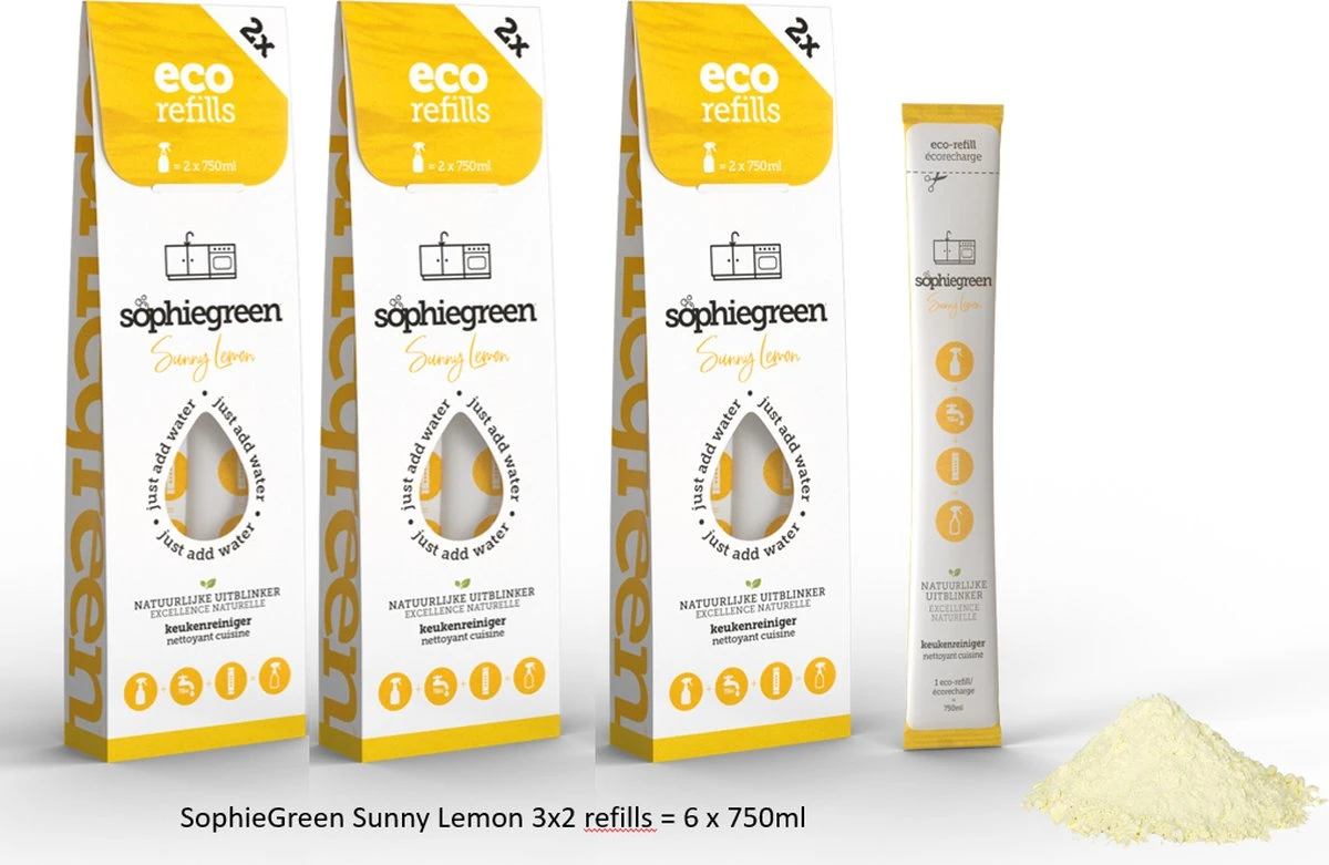 SophieGreen Sunny Lemon Keukenreiniger 3x2navullingen (=6x750ml) SophieGreen Sunny Lemon Keukenreiniger 3x2navullingen (=6x750ml) -Bol Schoonmaak Winkel