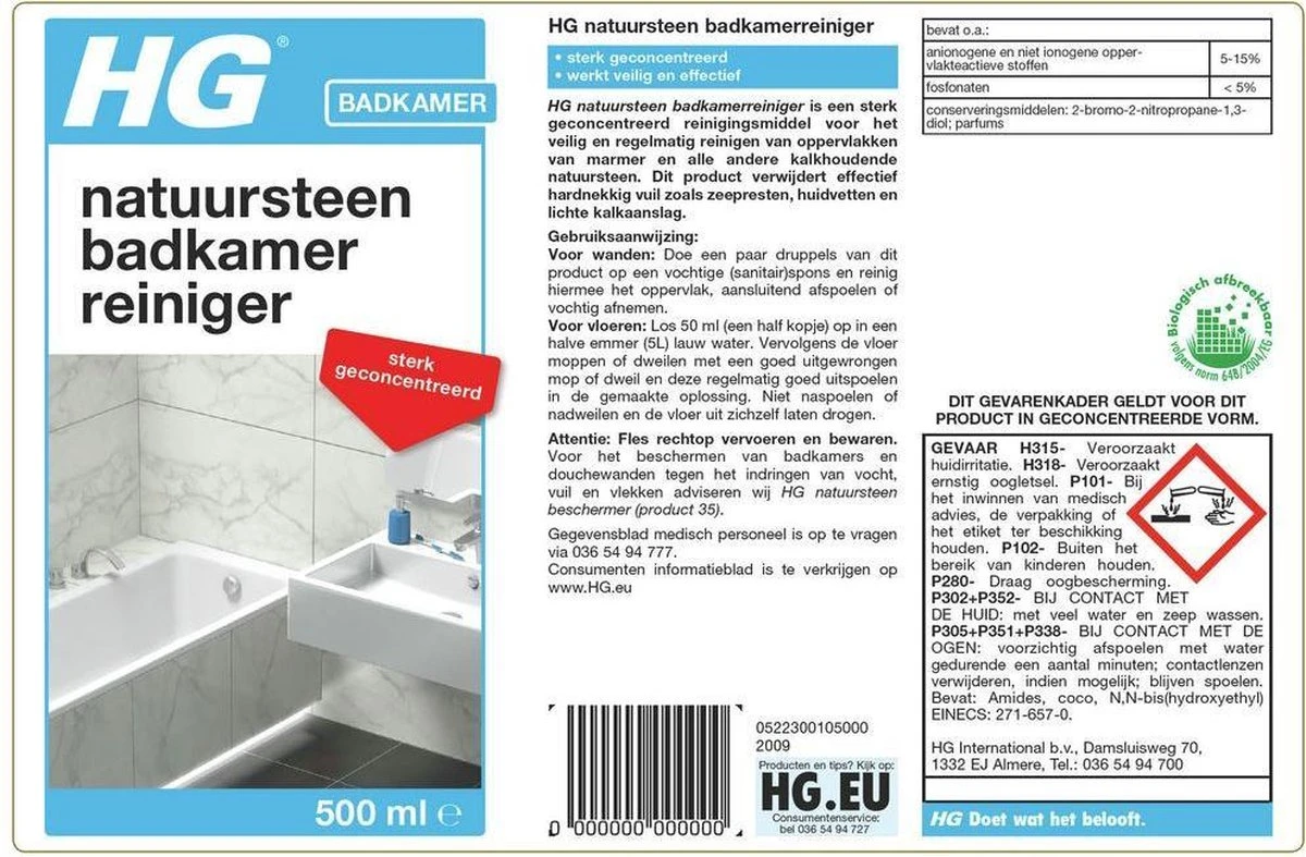 HG natuursteen badkamer reiniger - 500ml - ook voor marmer - verwijdert veilig hardnekkig vuil HG Natuursteen Badkamer Reiniger - 500ml - Ook Voor Marmer - Verwijdert Veilig Hardnekkig Vuil -Bol Schoonmaak Winkel