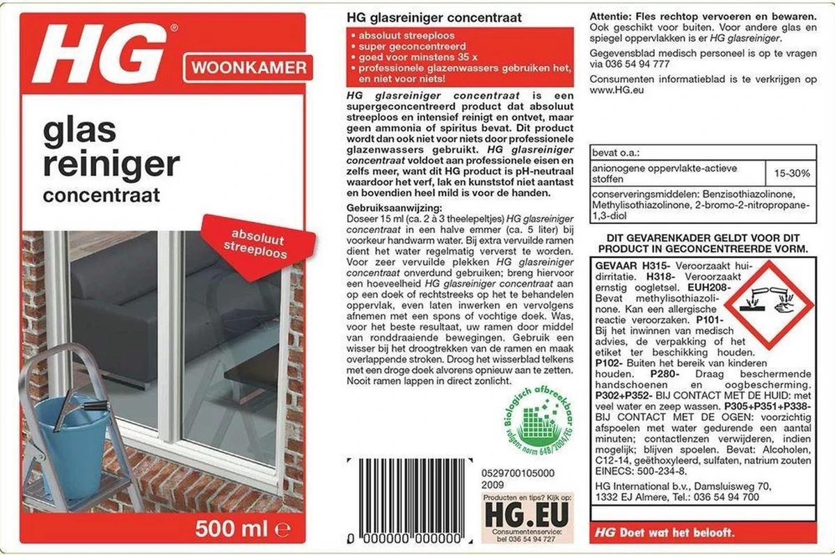 HG glasreiniger concentraat - 500ml - reinigt streeploos - de keuze van professionele glazenwassers HG Glasreiniger Concentraat - 500ml - Reinigt Streeploos - De Keuze Van Professionele Glazenwassers -Bol Schoonmaak Winkel 1200x798 2
