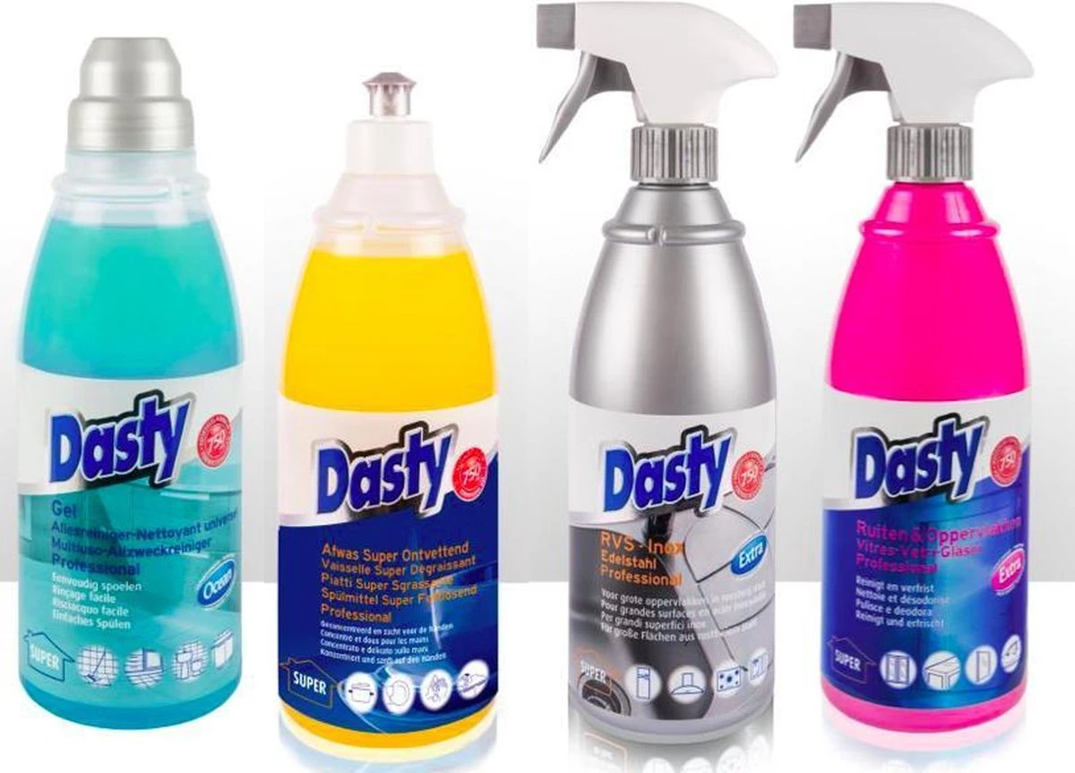 Dasty Keuken+Badkamer Pakket 8 stuks: WC-gel + Super Antikalk + Ruiten en Oppervlakten + Badkamerreiniger + Afwas Super Ontvettend + RVS- en Inductiekookplatenreiniger + Ruiten en Oppervlakten + Allesreinigende Gel + GRATIS set sponzen Dasty Keuken+Badkamer Pakket 8 Stuks: WC-gel + Super Antikalk + Ruiten En Oppervlakten + Badkamerreiniger + Afwas Super Ontvettend + RVS- En Inductiekookplatenreiniger + Ruiten En Oppervlakten + Allesreinigende Gel + GRATIS Set Sponzen -Bol Schoonmaak Winkel