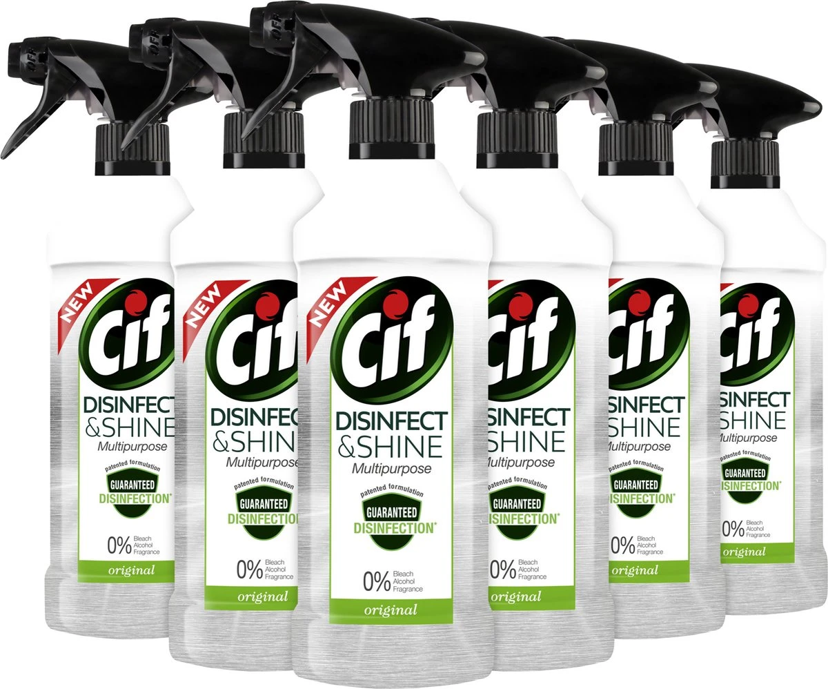 Cif Disinfect & Shine Original Desinfectie Spray - 6 x 500 ml - Voordeelverpakking Cif Disinfect & Shine Original Desinfectie Spray - 6 X 500 Ml - Voordeelverpakking -Bol Schoonmaak Winkel