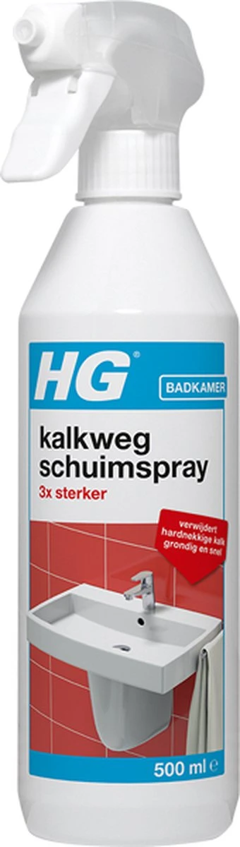 HG kalkweg schuimspray 3x sterker - 500ml - verwijdert extreme kalkresten - 100% opgelost, 100% resultaat HG Kalkweg Schuimspray 3x Sterker - 500ml - Verwijdert Extreme Kalkresten - 100% Opgelost, 100% Resultaat -Bol Schoonmaak Winkel