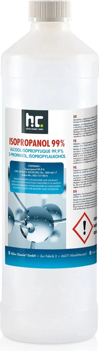 Isopropyl Alcohol - Isopropanol - IPA - Isopropyl - 99,9% Zuiver - 1000ml - Inclusief Trechter Isopropyl Alcohol - Isopropanol - IPA - Isopropyl - 99,9% Zuiver - 1000ml - Inclusief Trechter -Bol Schoonmaak Winkel