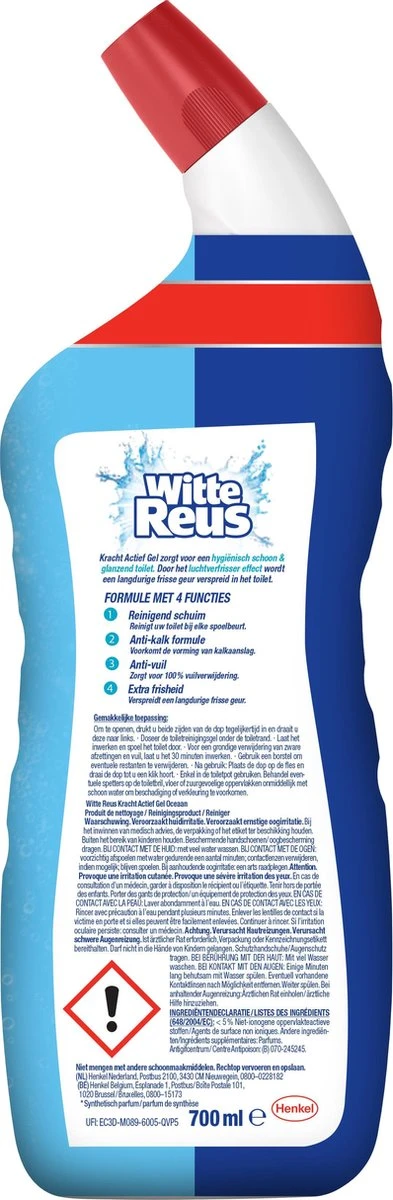 Witte Reus Toiletreiniger - Kracht Actief Gel Oceaan - Voordeelverpakking 10 x 700ml Witte Reus Toiletreiniger - Kracht Actief Gel Oceaan - Voordeelverpakking 10 X 700ml -Bol Schoonmaak Winkel 393x1200 3