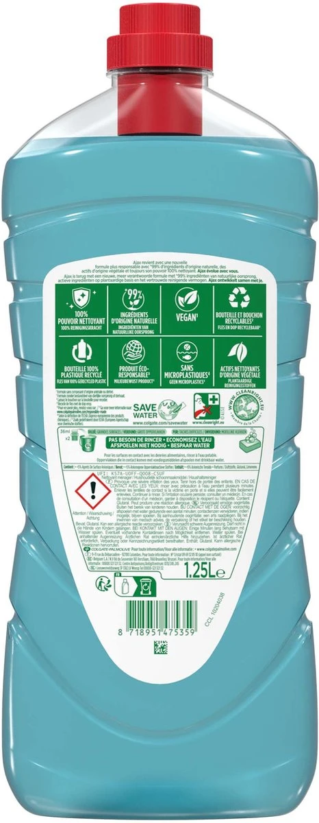 Ajax Allesreiniger Eucalyptus 6 x 1.25L - Voordeelverpakking Ajax® Ajax Allesreiniger Eucalyptus 6 X 1.25L - Voordeelverpakking -Bol Schoonmaak Winkel