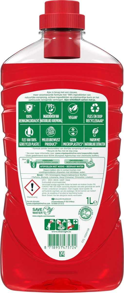 Ajax Allesreiniger Fête des Fleur Rode Bloem 8 x 1L - Voordeelverpakking Ajax® Ajax Allesreiniger Fête Des Fleur Rode Bloem 8 X 1L - Voordeelverpakking -Bol Schoonmaak Winkel 509x1200 2