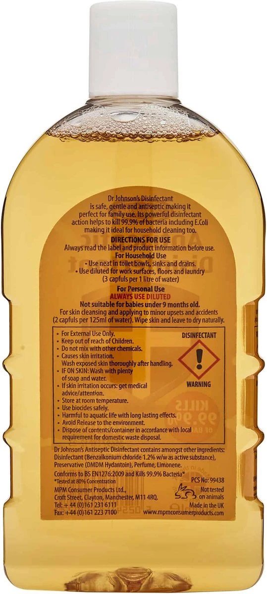 Dr johnsons Ontsmettingsmiddel - 6 x 500ml Voordeelverpakking - dettol antiseptic alternatief Dr Johnsons Ontsmettingsmiddel - 6 X 500ml Voordeelverpakking - Dettol Antiseptic Alternatief -Bol Schoonmaak Winkel