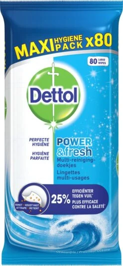 Dettol - Power & Fresh - Schoonmaakdoekjes - Oceaanfris - 4 X 80 Doekjes -Bol Schoonmaak Winkel 556x1200