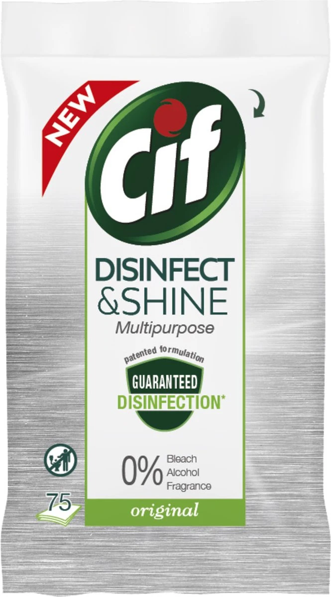 Cif Disinfect & Shine Wipes doden 99,99% van de bacteriën Original desinfecterende schoonmaakdoekjes, van 100% biologisch afbreekbaar textiel 5 x 75 doekjes Cif Disinfect & Shine Wipes Doden 99,99% Van De Bacteriën Original Desinfecterende Schoonmaakdoekjes, Van 100% Biologisch Afbreekbaar Textiel 5 X 75 Doekjes -Bol Schoonmaak Winkel