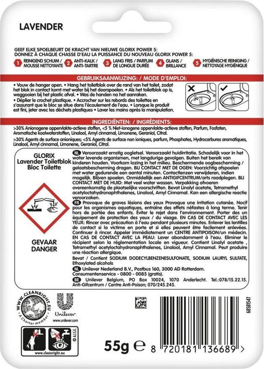 Glorix Power 5 Toiletblokken - Lavendel - 9 stuks - Voordeelverpakking Glorix Power 5 Toiletblokken - Lavendel - 9 Stuks - Voordeelverpakking -Bol Schoonmaak Winkel