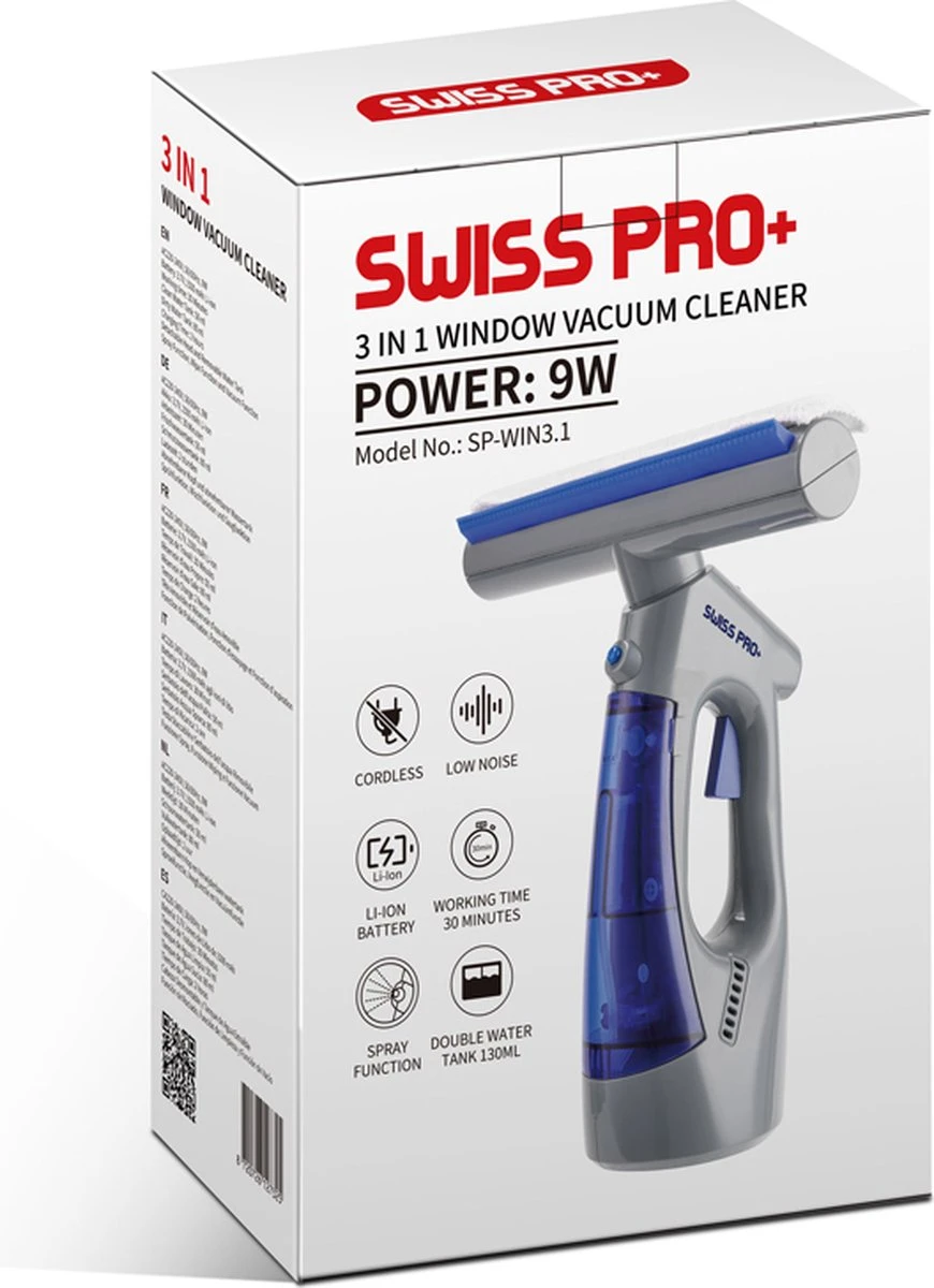 Swiss Pro+ Ruitenreiniger 3 in 1 WV 2 Blue Edition Window Vac - ca. 120 m² - Waterzuiger - incl. smalle zuigmond - Oplaadbaar - Raamwisser - Streeploos - Clicksystem - 2 Microvezeldoekjes - Met Sprayfunctie - Low Noise - Hepafilter Swiss Pro+ Ruitenreiniger 3 In 1 WV 2 Blue Edition Window Vac - Ca. 120 M² - Waterzuiger - Incl. Smalle Zuigmond - Oplaadbaar - Raamwisser - Streeploos - Clicksystem - 2 Microvezeldoekjes - Met Sprayfunctie - Low Noise - Hepafilter -Bol Schoonmaak Winkel 870x1200 1