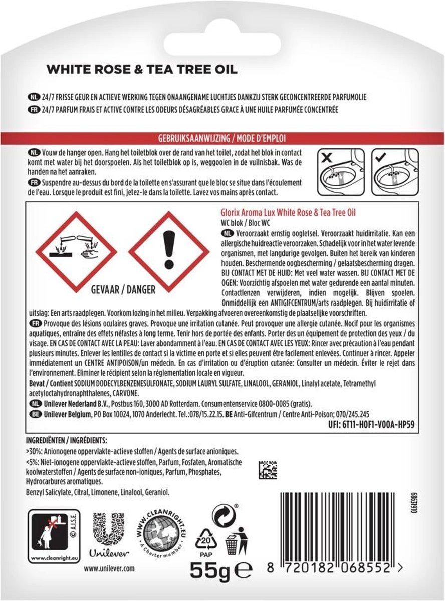 Glorix Aroma Lux Toiletblokken White Rose & Tea Tree Oil - 9 x 55g - Voordeelverpakking Glorix Aroma Lux Toiletblokken White Rose & Tea Tree Oil - 9 X 55g - Voordeelverpakking -Bol Schoonmaak Winkel 888x1200 1
