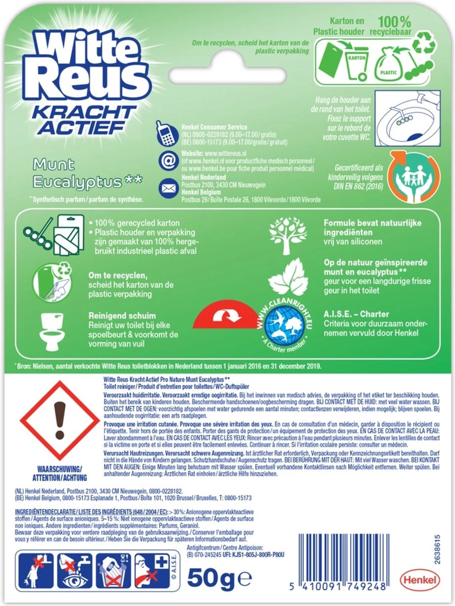 Witte Reus Toiletblok Kracht Actief Pro Nature Munt Eucalyptus Witte Reus Toiletblok Kracht Actief Pro Nature Munt Eucalyptus -Bol Schoonmaak Winkel 901x1200 6